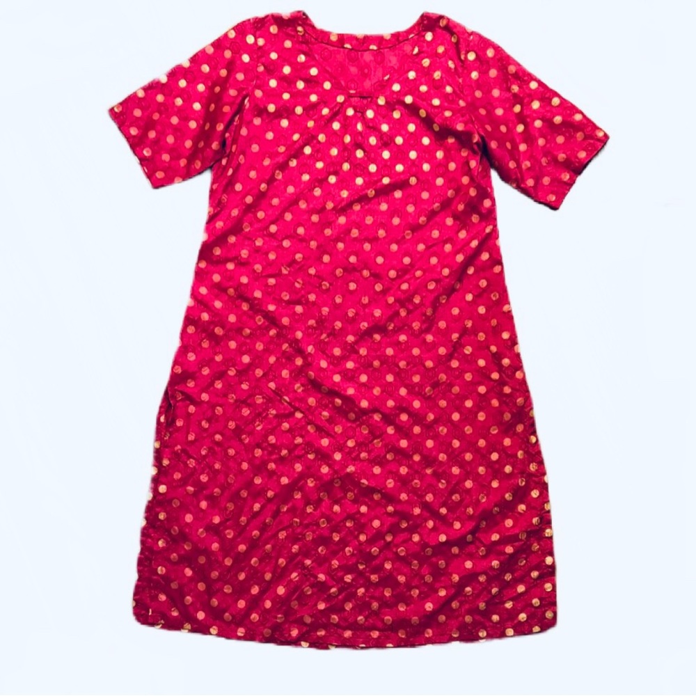Pink Kurta with Gold Polka Dots